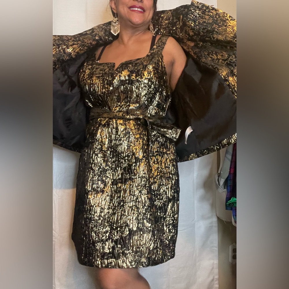 🖤SOLD💛Eloquii Gold and Black Brocade Mini Belted Dress/Jacket - Picture 11 of 11